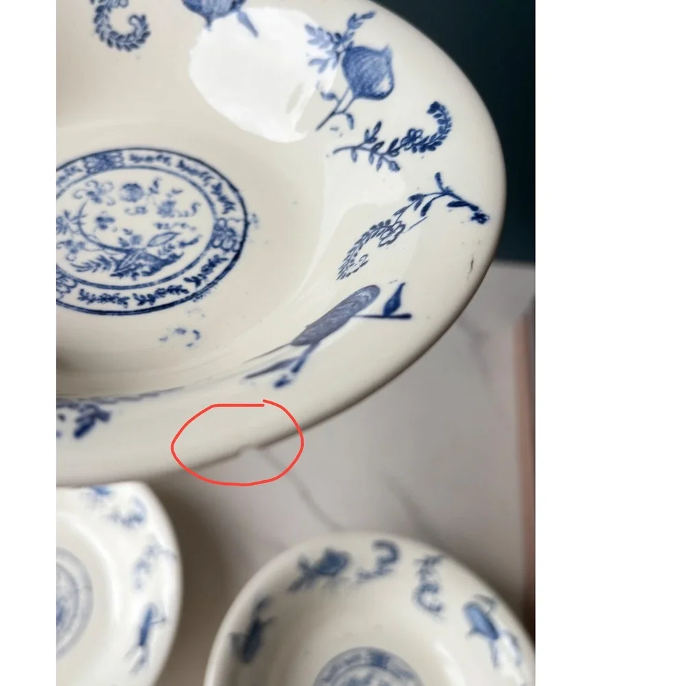 Vintage 4 Pc Blue Onion USA SCIO Soup Cereal Bowls Ceramic 6.5 in White
